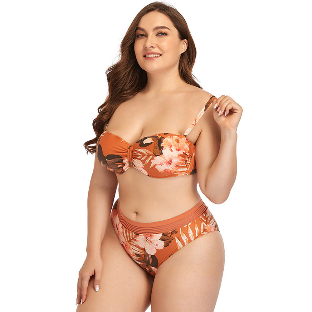 Wholesale Floral Print Split High Waist Swimsuits