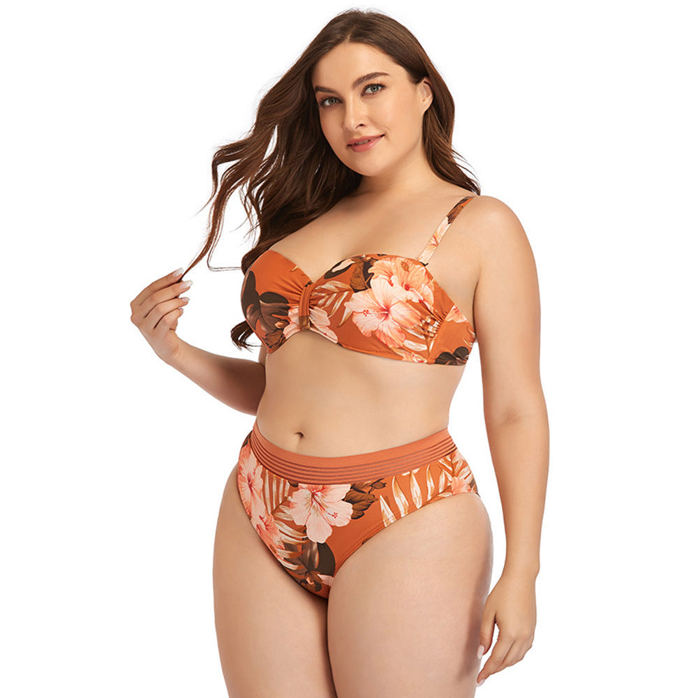 Wholesale Floral Print Split High Waist Swimsuits