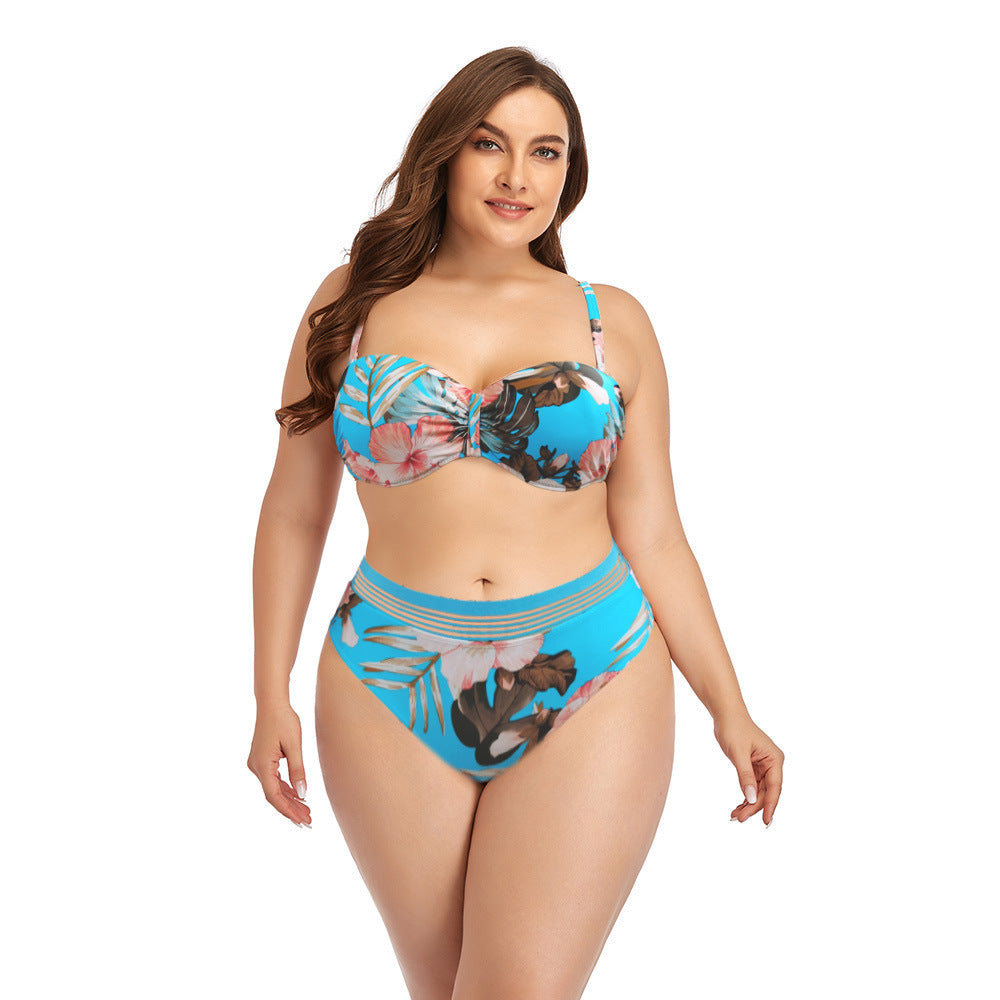 Wholesale Floral Print Split High Waist Swimsuits