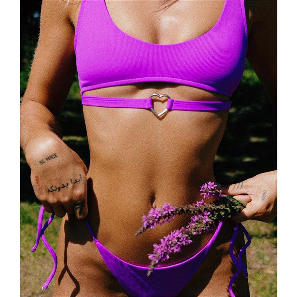 Swimsuit Solid Color New Style Female Bikini Foreign Trade Wholesale Love Strap