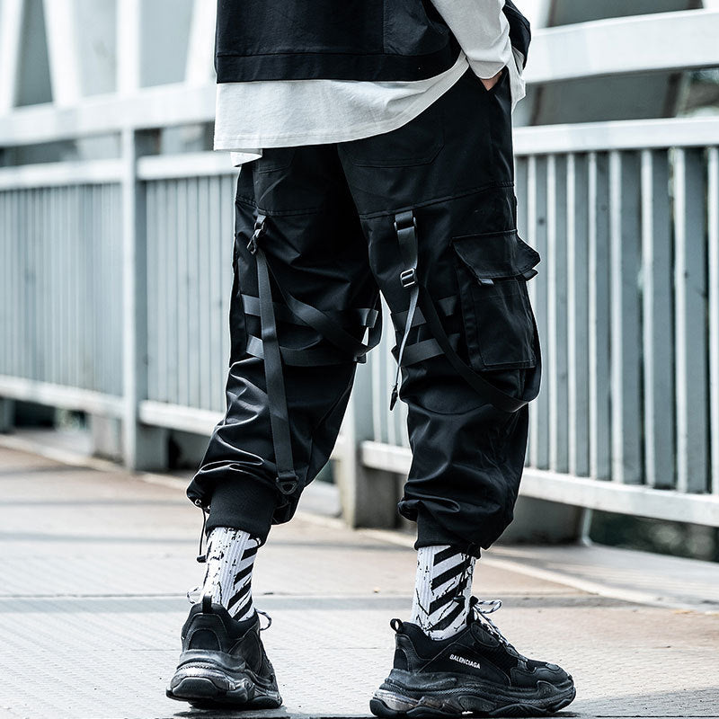 Functional Wind Paratrooper Pants Loose Hip Hop Pants Drawstring Cargo Pants