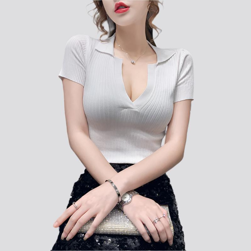 ITOOLIN Crop Top Female Polo Shirts Summer Short Sleeve T-shirt