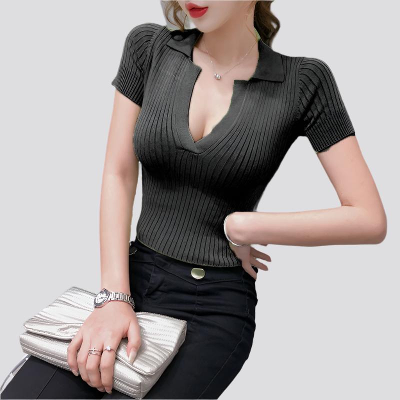 ITOOLIN Crop Top Female Polo Shirts Summer Short Sleeve T-shirt