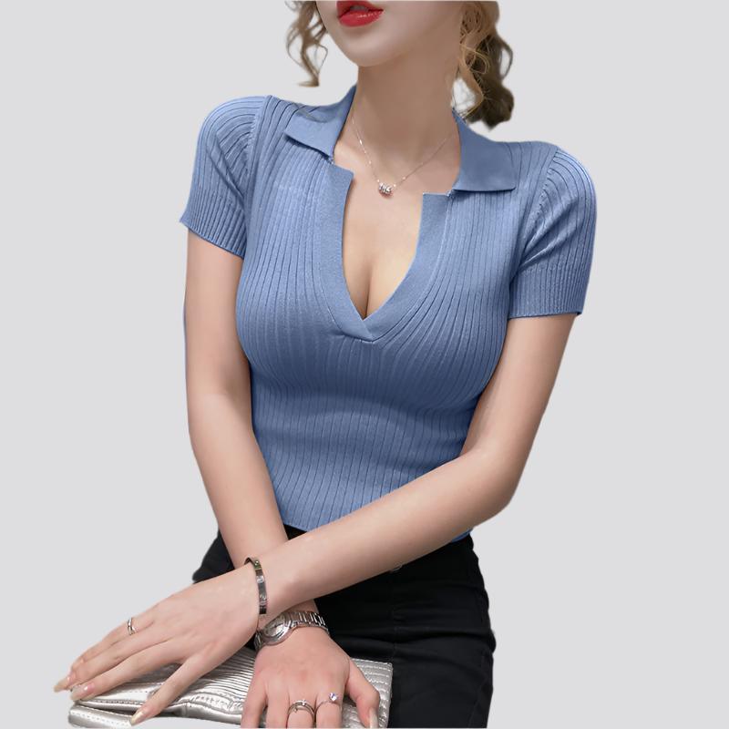 ITOOLIN Crop Top Female Polo Shirts Summer Short Sleeve T-shirt