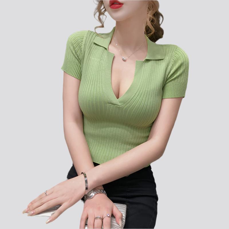 ITOOLIN Crop Top Female Polo Shirts Summer Short Sleeve T-shirt