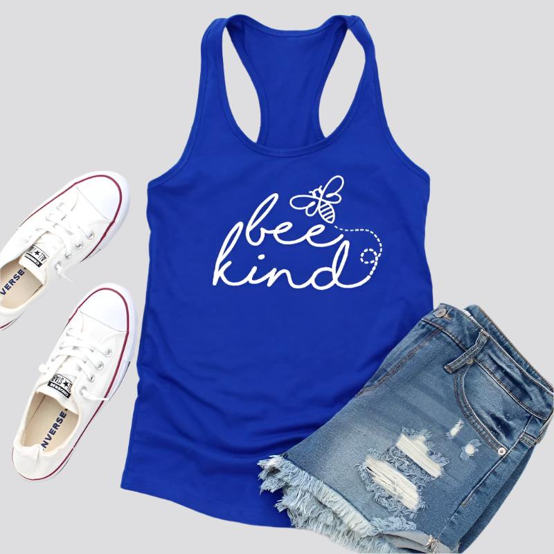 Women's Racerback Bee Kind Print Tank Tops Fashion