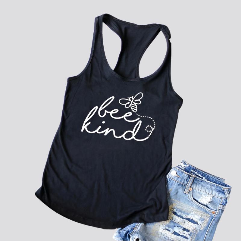 Women's Racerback Bee Kind Print Tank Tops Fashion