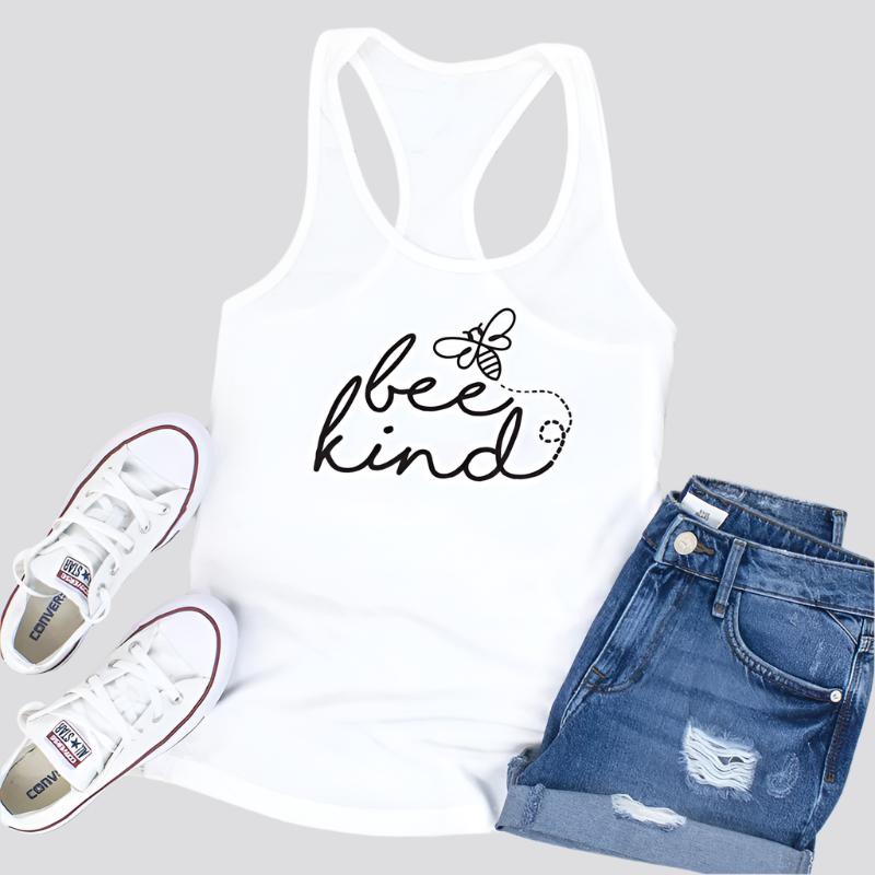 Women's Racerback Bee Kind Print Tank Tops Fashion