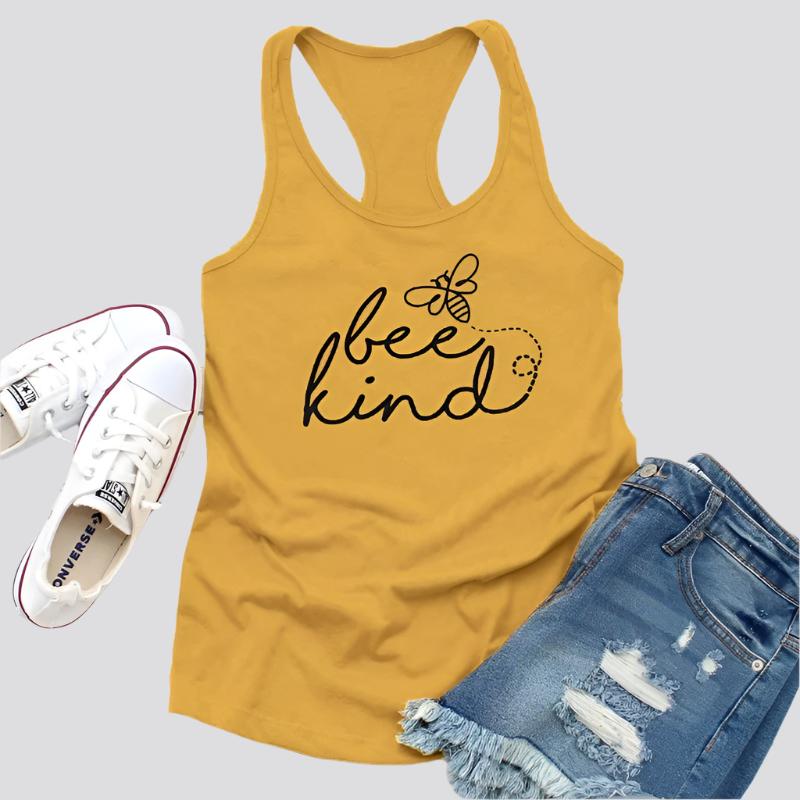 Women's Racerback Bee Kind Print Tank Tops Fashion