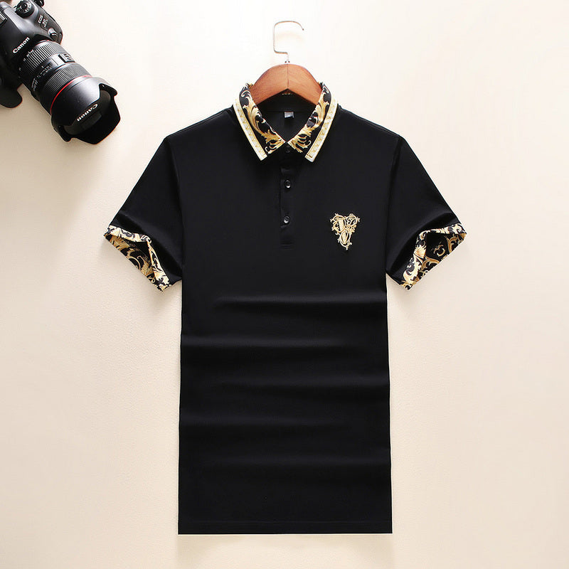 New Embroidery Short-sleeved Polo Shirts Men's Summer British Fashion Men's Cotton Lapel Knitted Polo Shirt