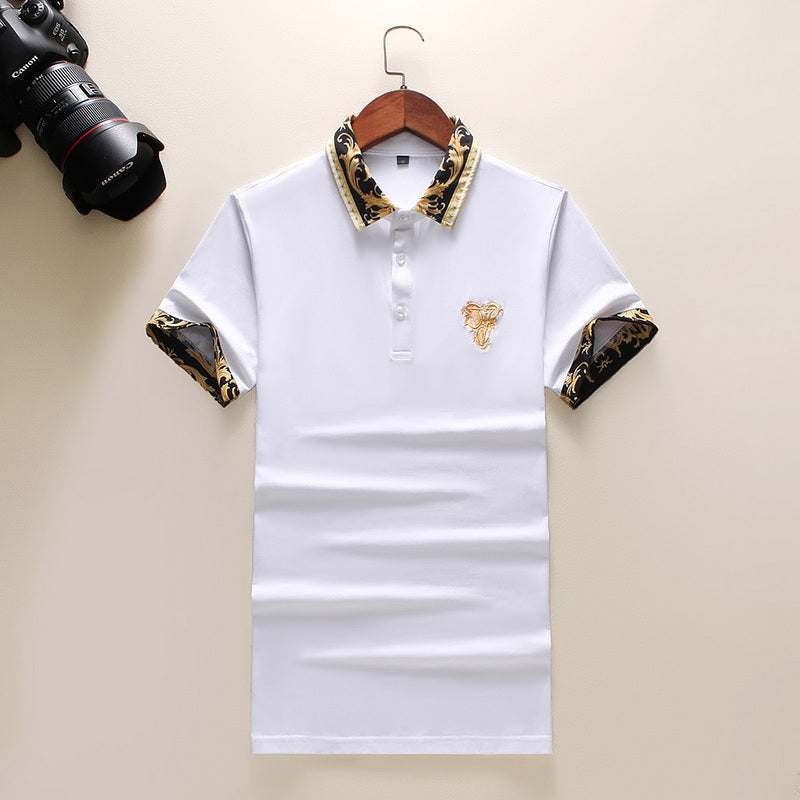 New Embroidery Short-sleeved Polo Shirts Men's Summer British Fashion Men's Cotton Lapel Knitted Polo Shirt