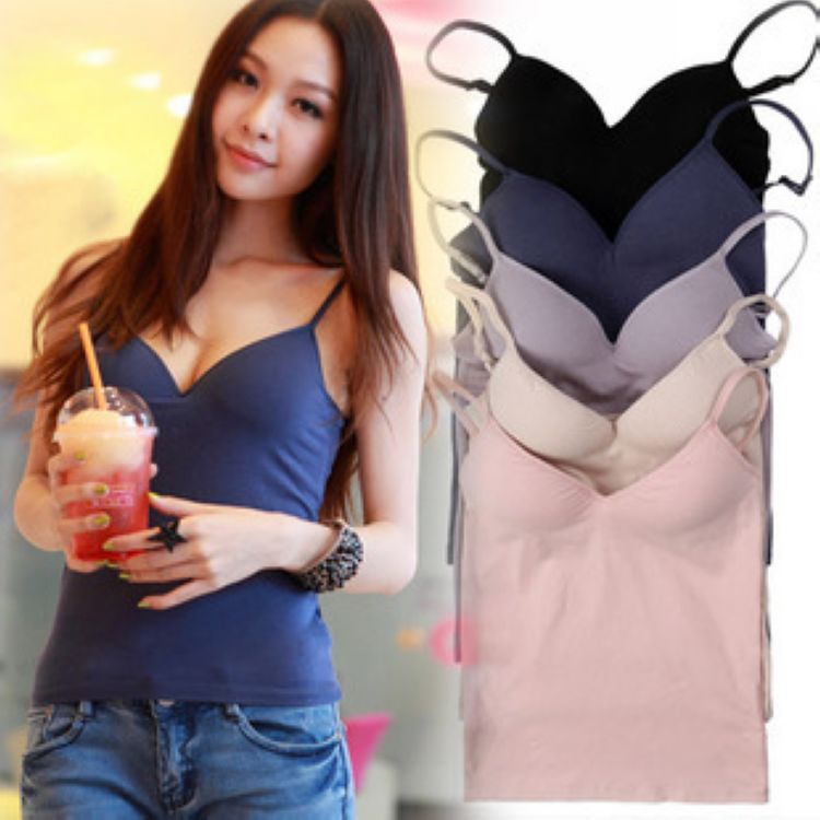 Women Padded Bra Spaghetti Strap V Neck Vest Cami Tank Tops Shirt Blouse