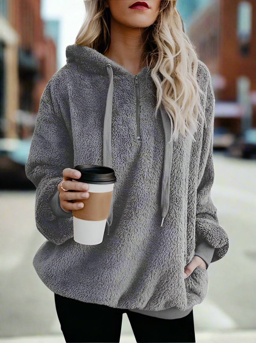 European and American long-sleeved hooded solid color sweater