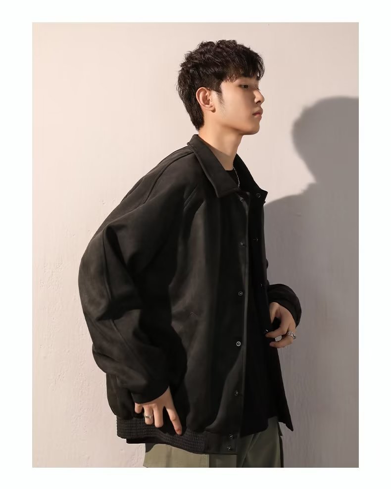 Men's Autumn Winter Suede Bomber Coat Autumn Top Jacket