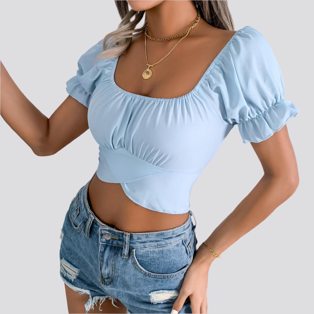 Spring And Summer Leisure Short-sleeved Lace-up Waist Chiffon Shirt Midriff-baring Top