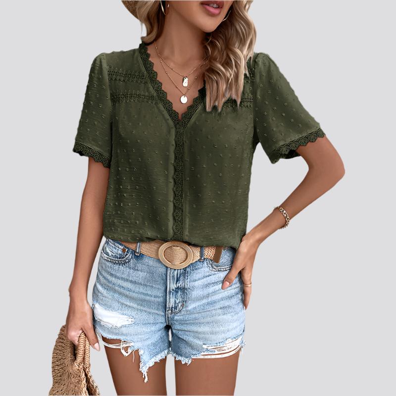 V-neck Solid Color Women's Lace Shirt