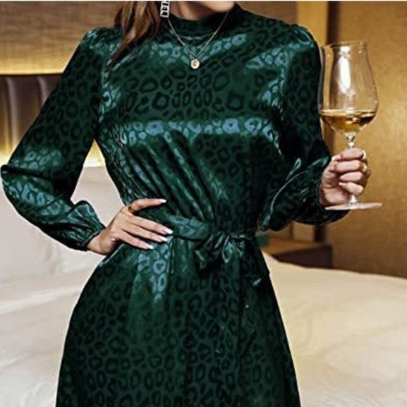 Women's Faux Satin Long Sleeve Mini Dress