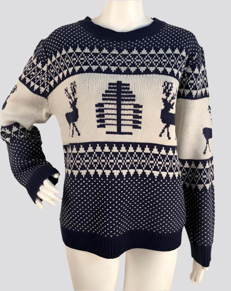 Christmas Sweater Cute Elk Geometric Print Knitted Sweater Woemen Winter Tops Clothes