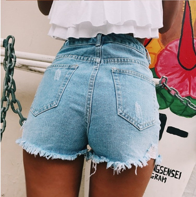 Women's retro ins hot classic ripped denim shorts