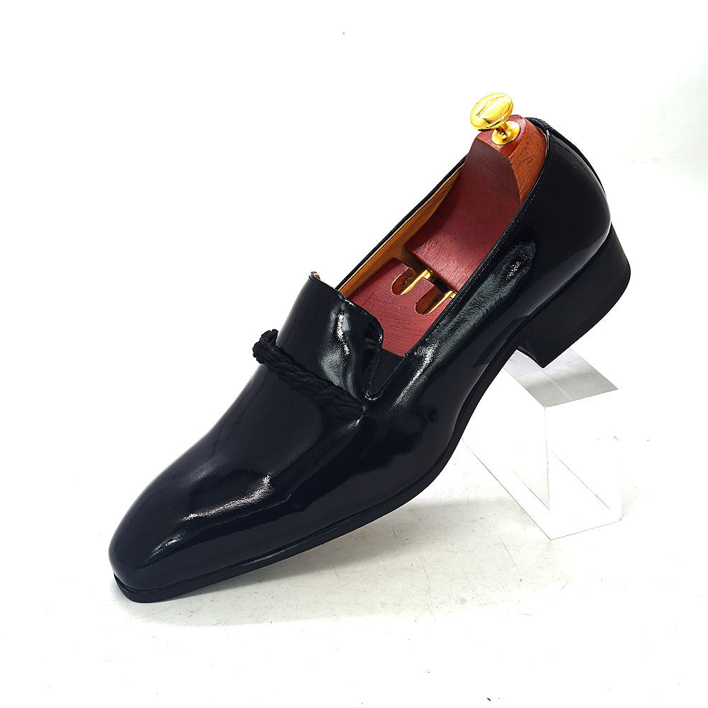 Men's Slip-on Formal Wear Black Patent Leather Loafers Pointed Toe Party Wedding Leather Shoes