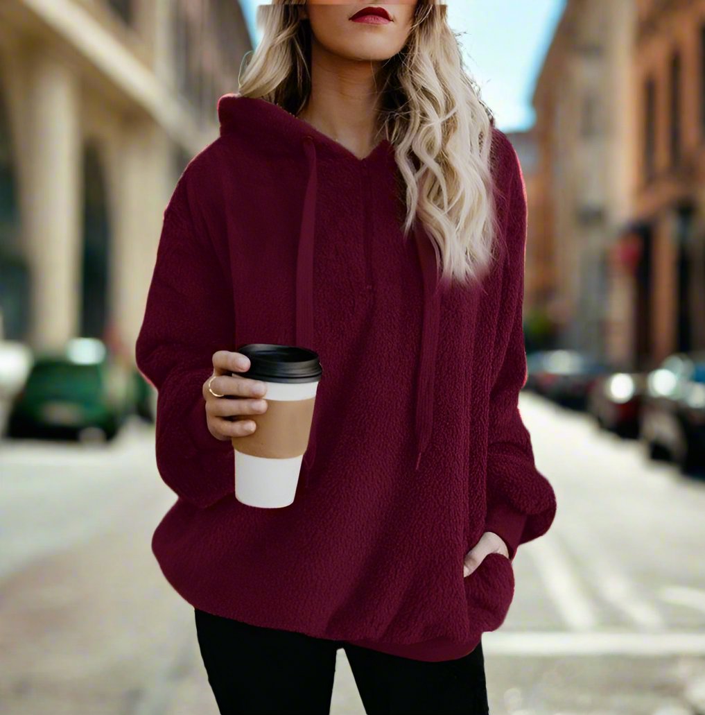 European and American long-sleeved hooded solid color sweater