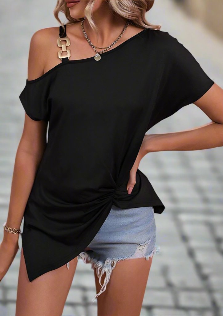 Women Clothes Off Shoulder Blouse Summer Irregular Design Tops Shirt