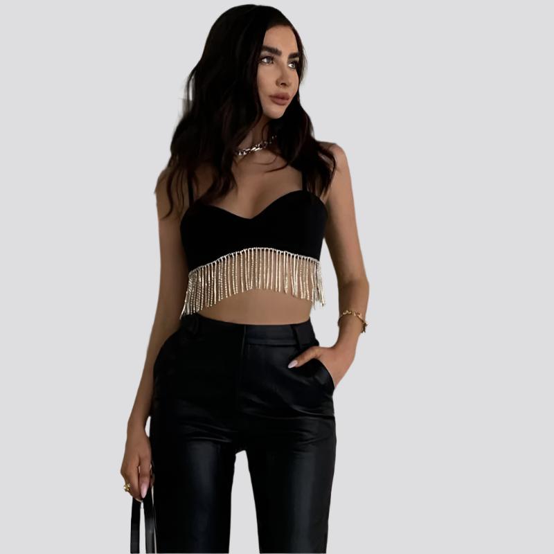 Clothing New Fashion Diamond Tassel Sexy Crop-top Spaghetti-strap Small Vest