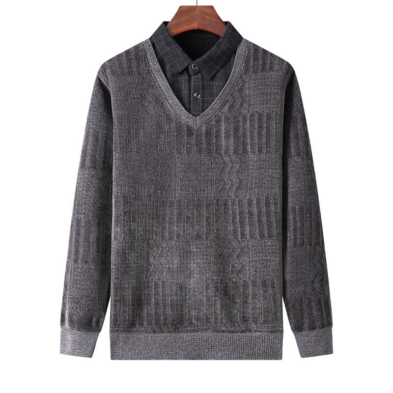 Knitted Chenille Top Plush Thickened Long Sleeve Warm Men