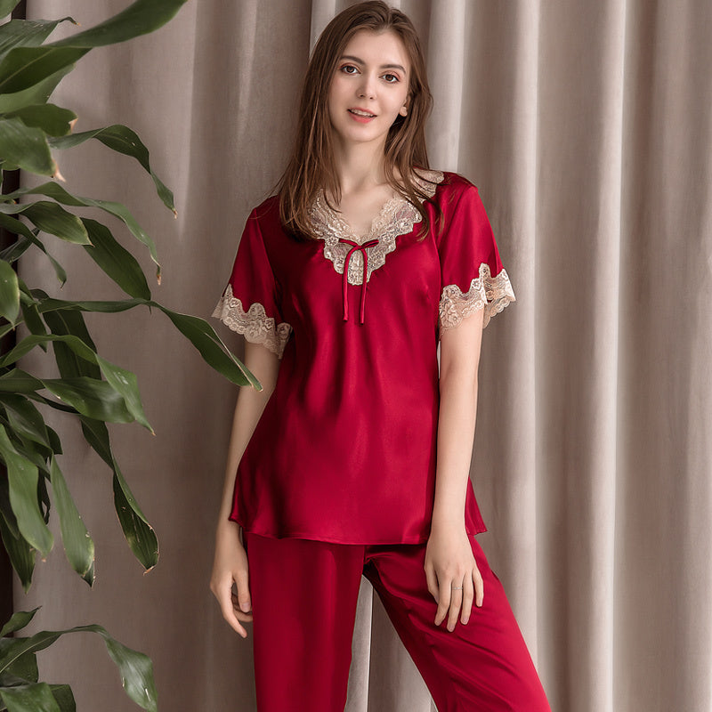 Two-piece female summer silk pajamas