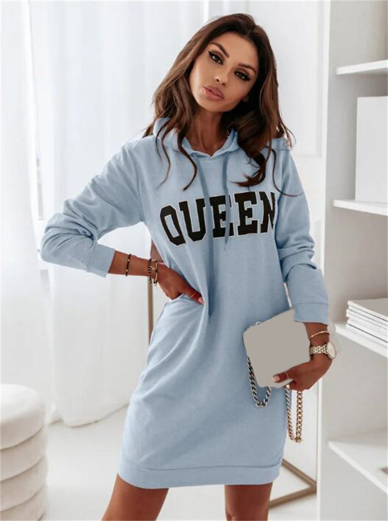 Long Sleeve Hooded Letter Sports Casual Dress