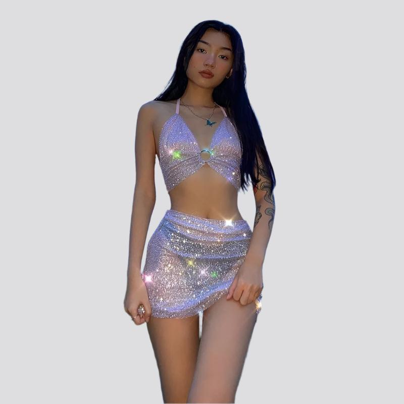 2 pcs Rave outfit, Rave Clothes Women, Rave Outfit Set, Streetwear Mini Dress,