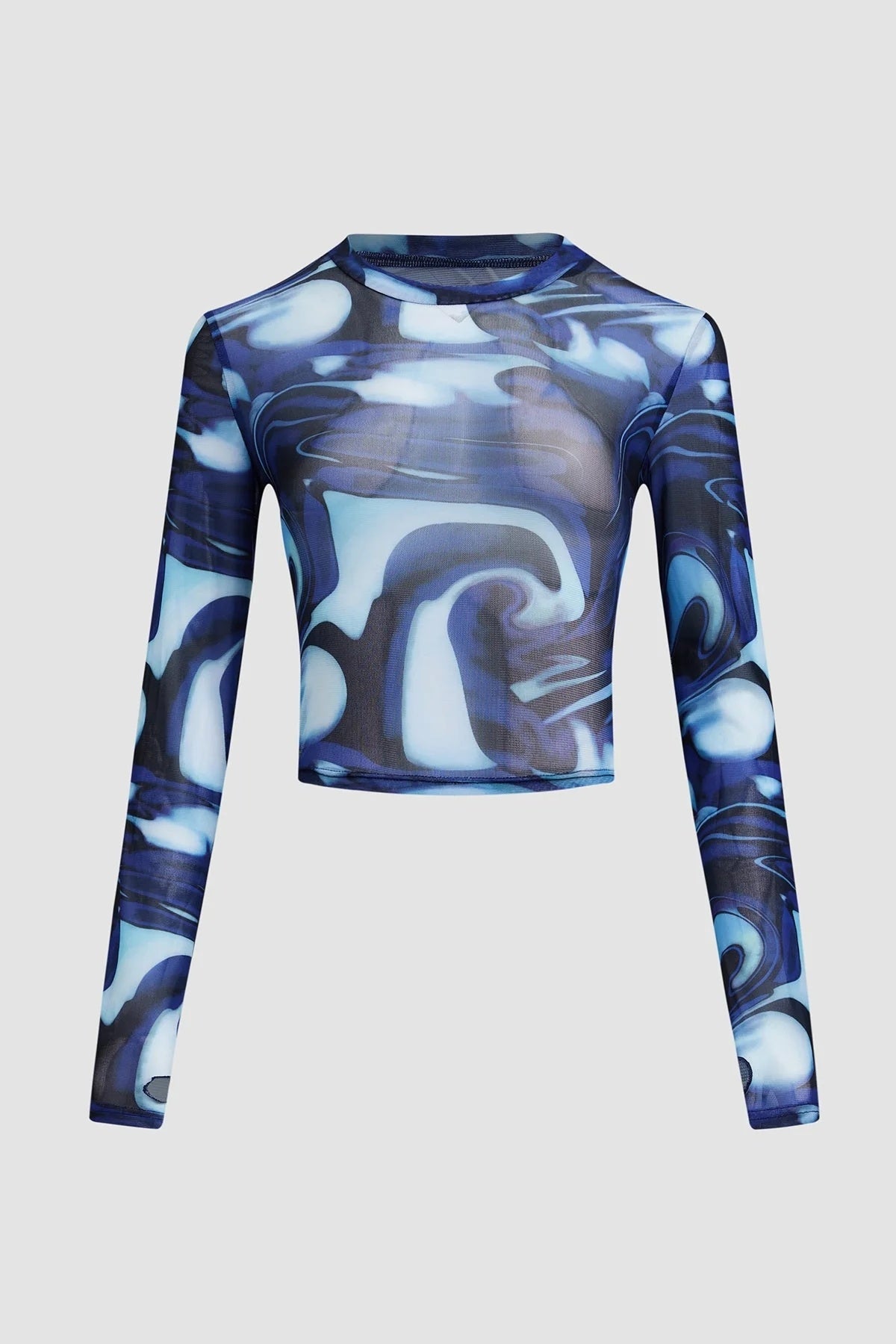 Round Neck Pullover Printed Crop Long Sleeve Top