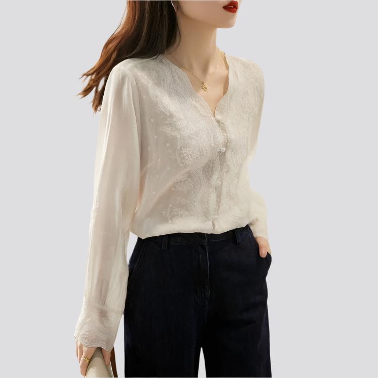 Fashion New V-neck Retro Cotton And Linen Inner And Outer Wear Shirt Women