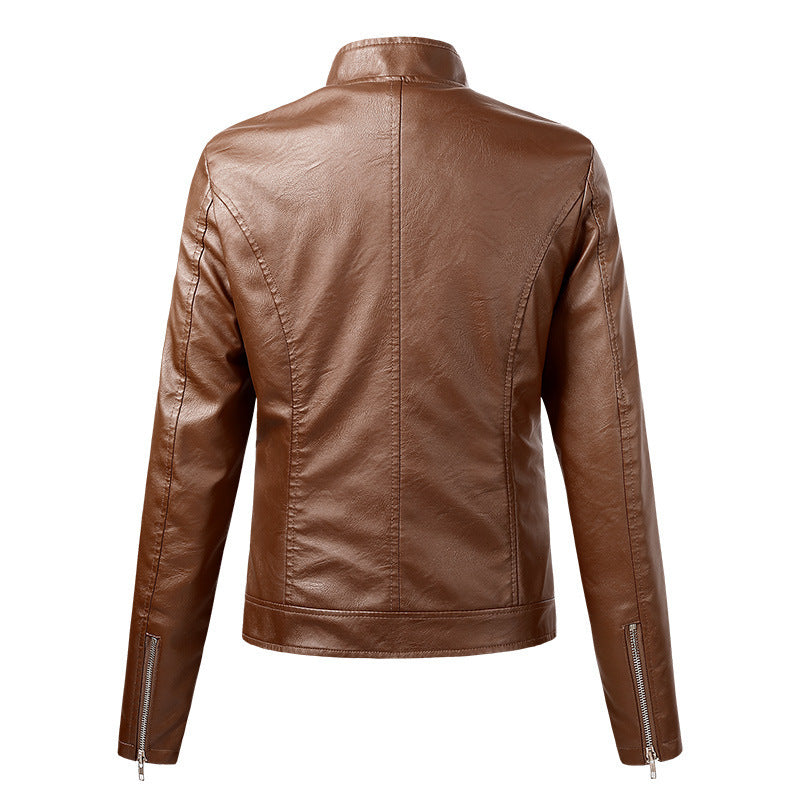 Long Sleeve Ladies Leather Jacket Pu Leather Women Short