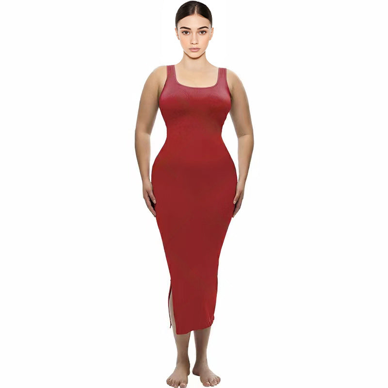 Ladies Wearing A Square Neckline Shapewear Dress On Both Sides