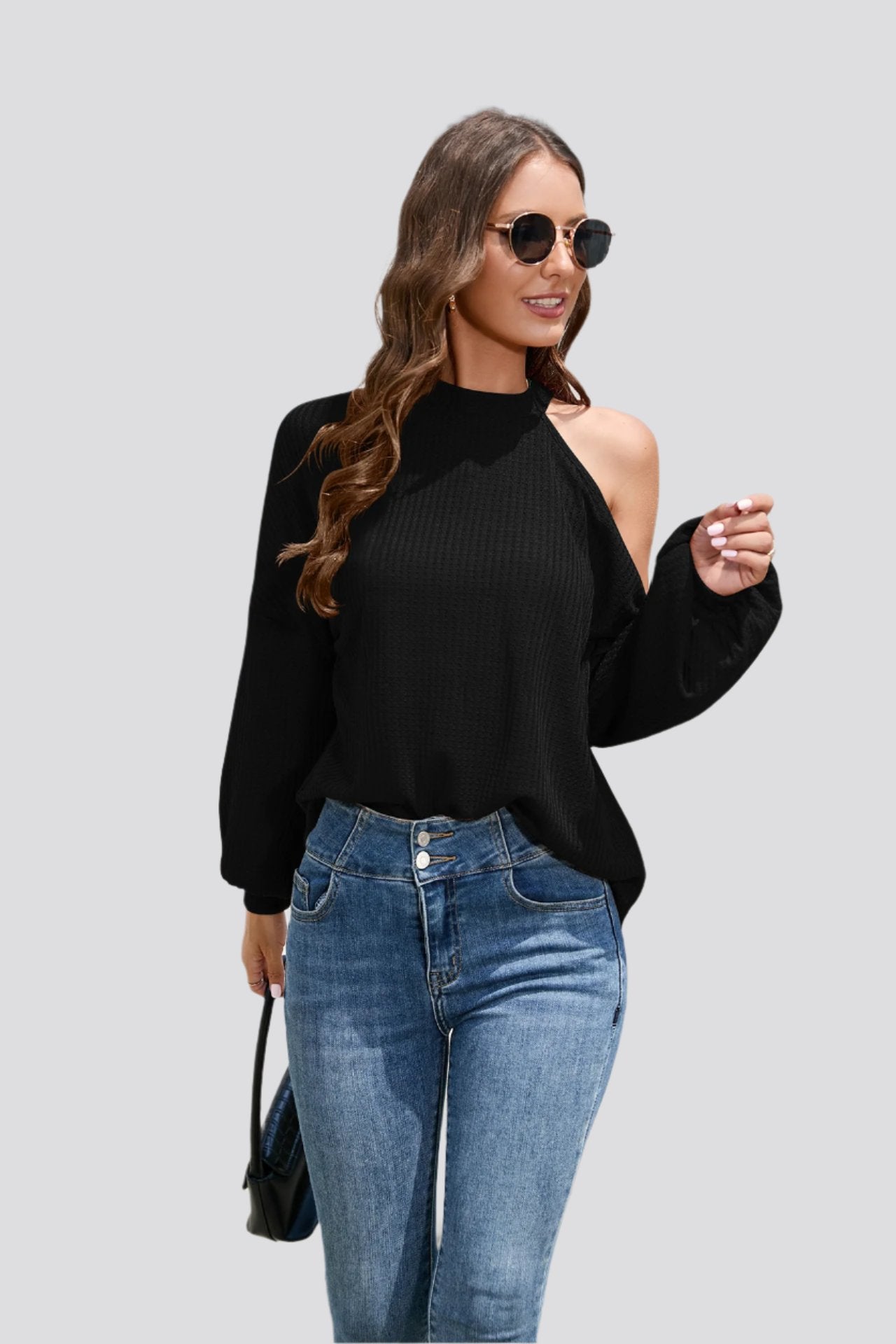 Off-the-shoulder Long Sleeve Crew Neck T-shirt Top Women