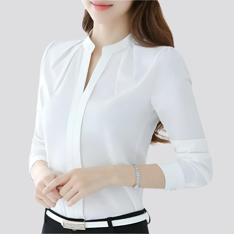 New Style V-neck Long-sleeved Elegant Ladies Office Chiffon Shirt