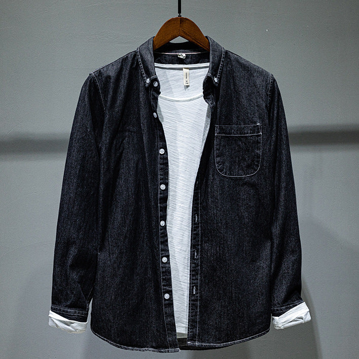 Solid Color Long-sleeved Denim Shirt Jacket Men