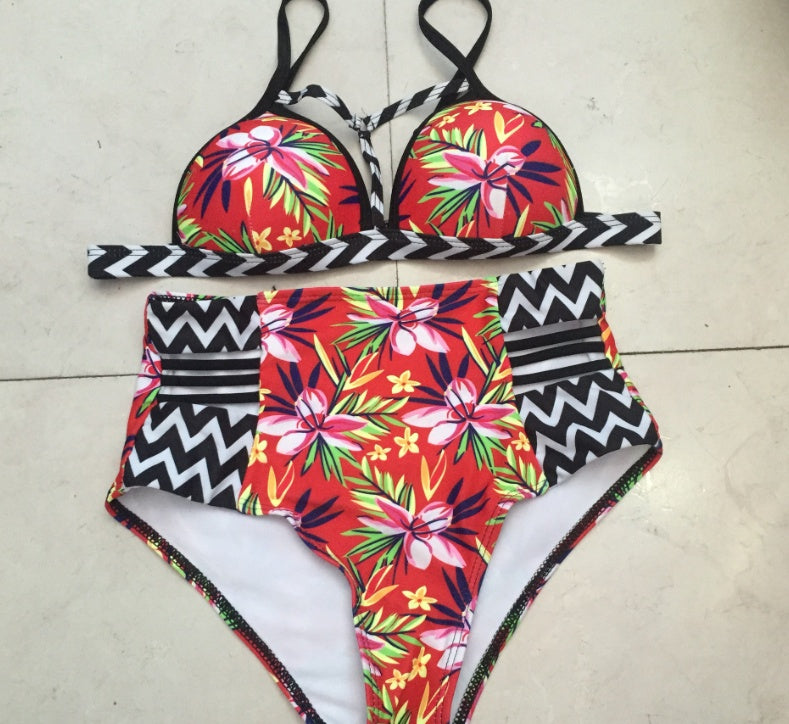 Multicolor Print High Waist Bikini Swimsuit Sexy Women Swimwear