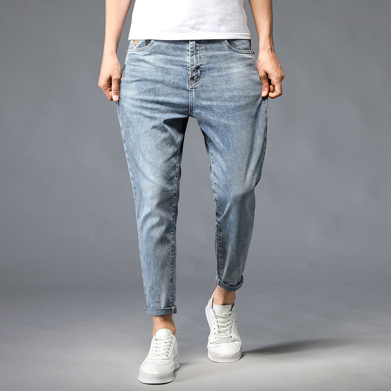 Nine-Point Washed Small Feet Jeans Straight-Leg Pants Men