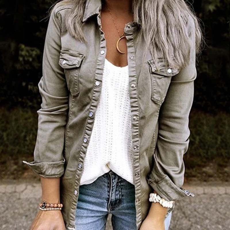 European and American mid-length denim jacket women