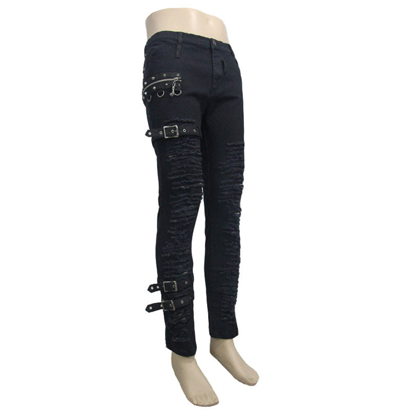 Distressed patchwork slim-fit jeans