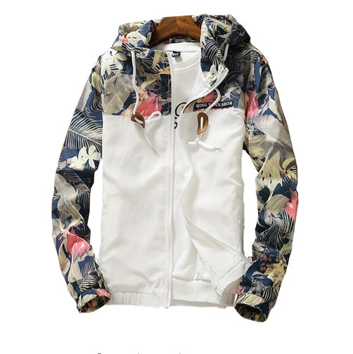 Spring Summer New Men Light Floral Print Hooded Jacket Fashion Trend Flower Coat Hoodies