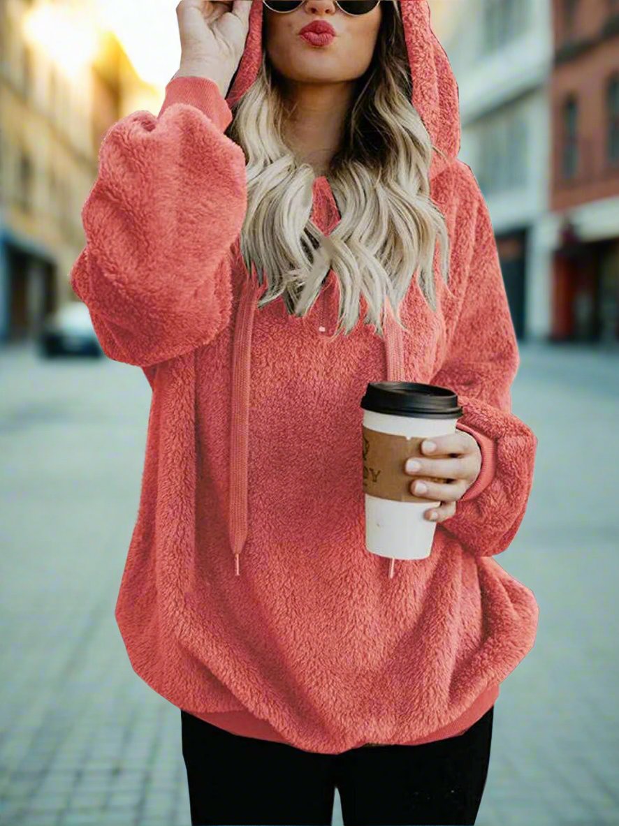 European and American long-sleeved hooded solid color sweater