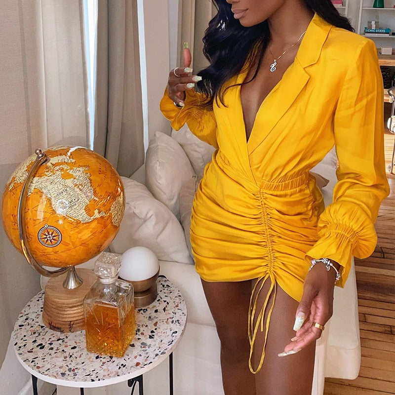 Long Sleeve Narrow Suit Collar Mini Dress