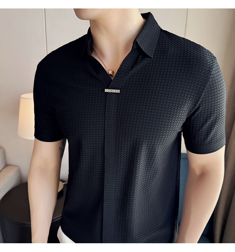 Men's Thin Waffle Short-sleeved Polo Shirt