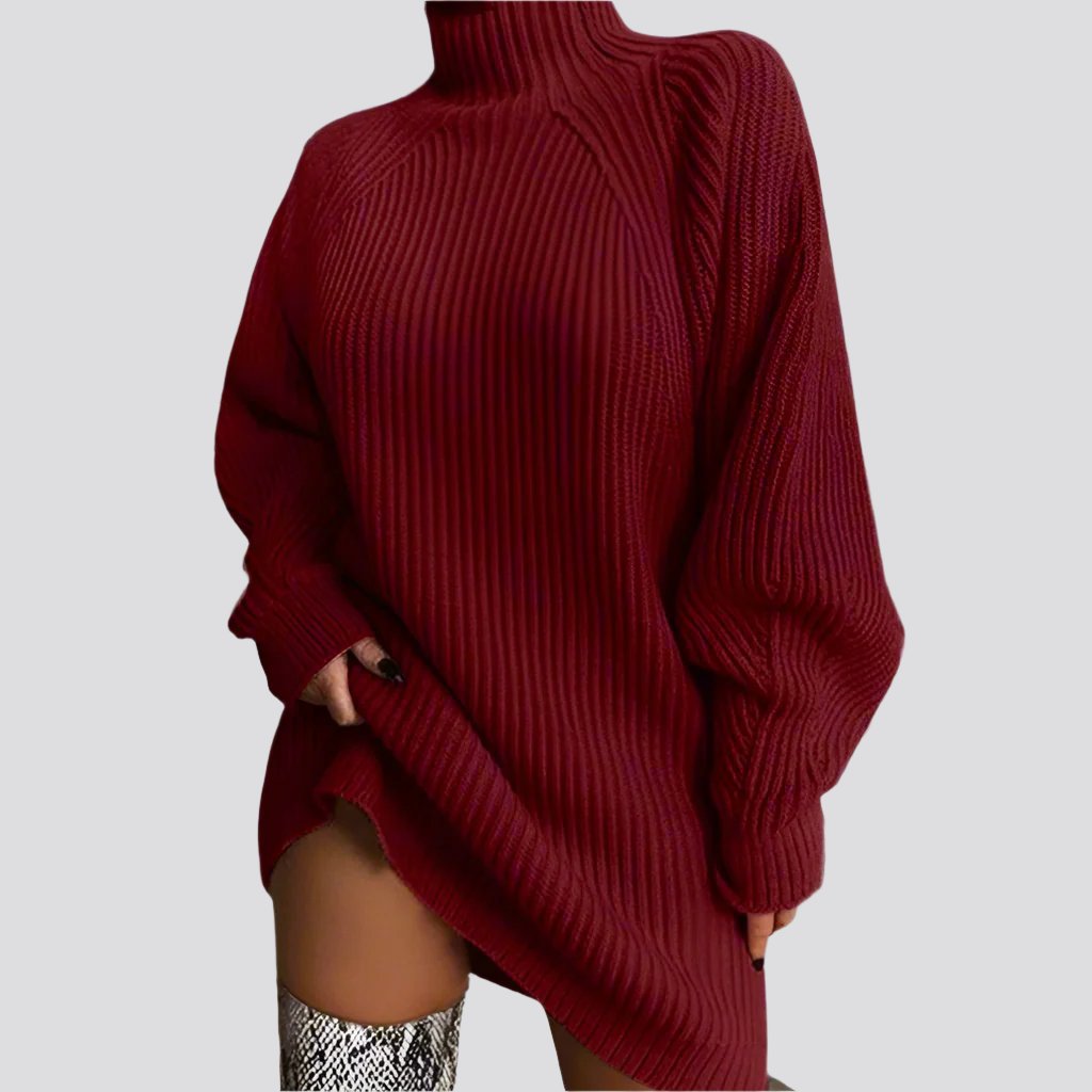 Solid Turtleneck Long Sweater Winter Warm Women Sweater Dress