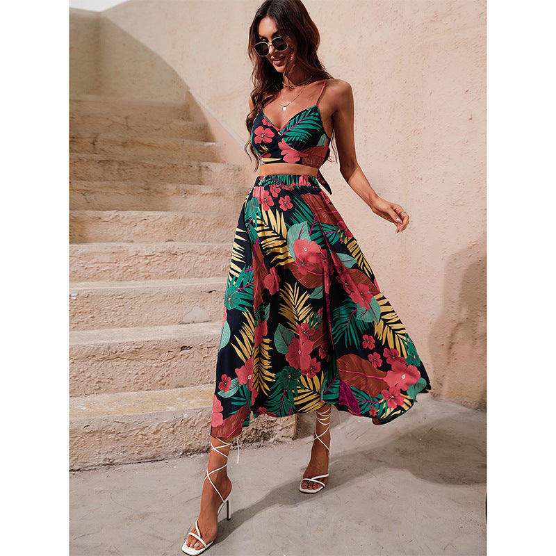 Women's Fashion Casual Print Halter Long Dress