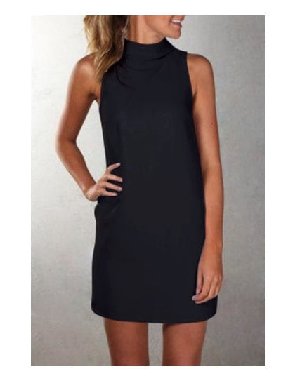 Casual high neck sleeveless dress solid color dress