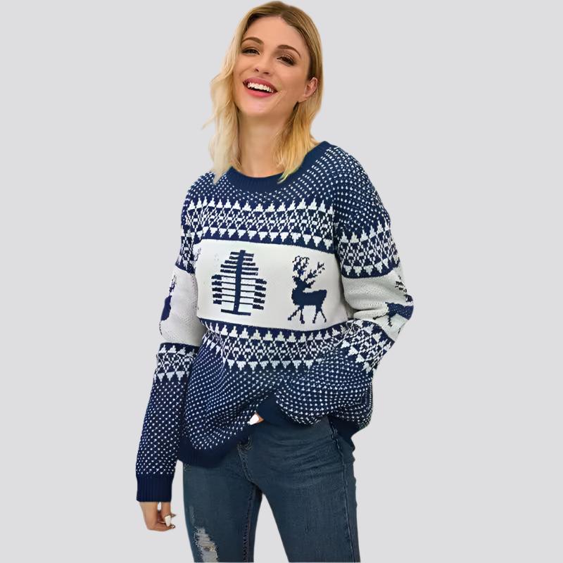 Christmas Sweater Cute Elk Geometric Print Knitted Sweater Woemen Winter Tops Clothes